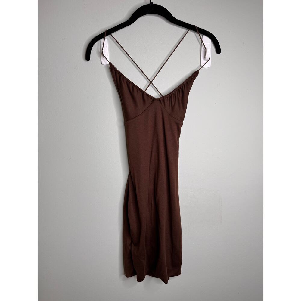 Windsor Vintage Y2K Brown Strappy Back Mini Stretch Going Out Dress - Size M